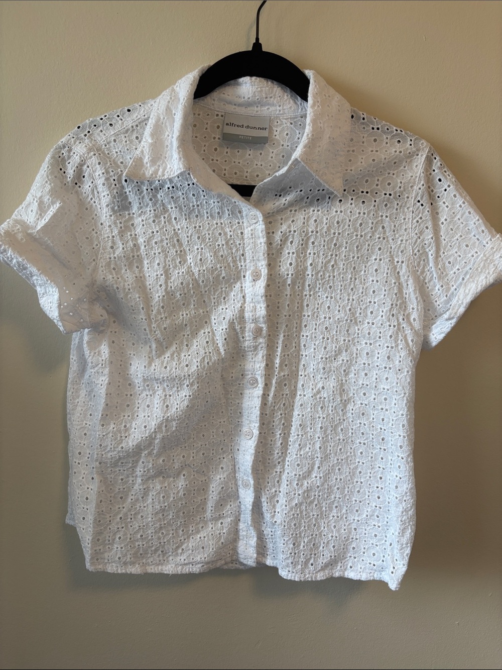 Alfred Dunner White Eyelet Short-Sleeve Button Shirt